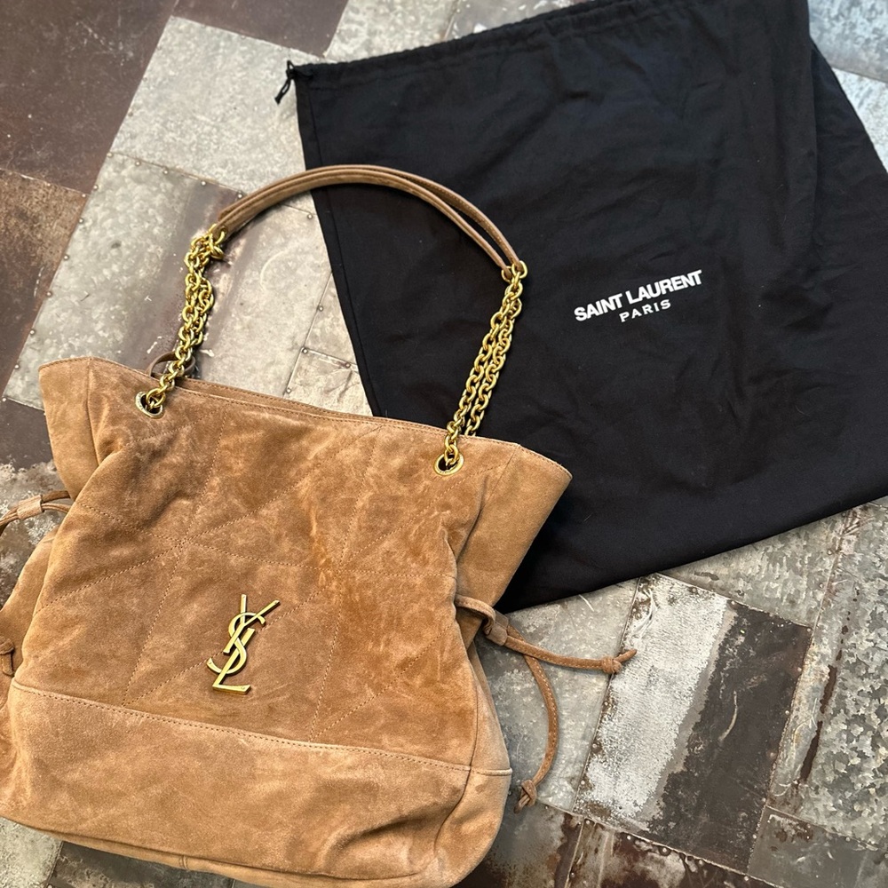 Yves Saint Laurent Paris Golden Leaf Jamie Shopping Tote in Suede